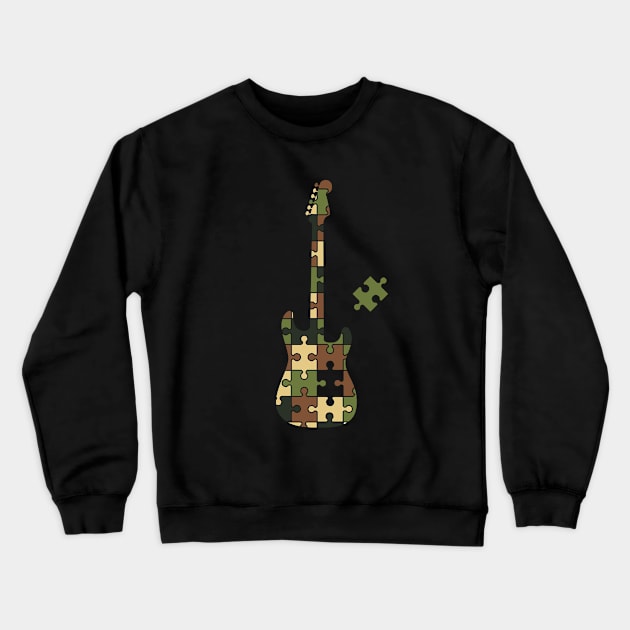 Camouflage Puzzle S-Style Electric Guitar Silhouette Crewneck Sweatshirt by nightsworthy